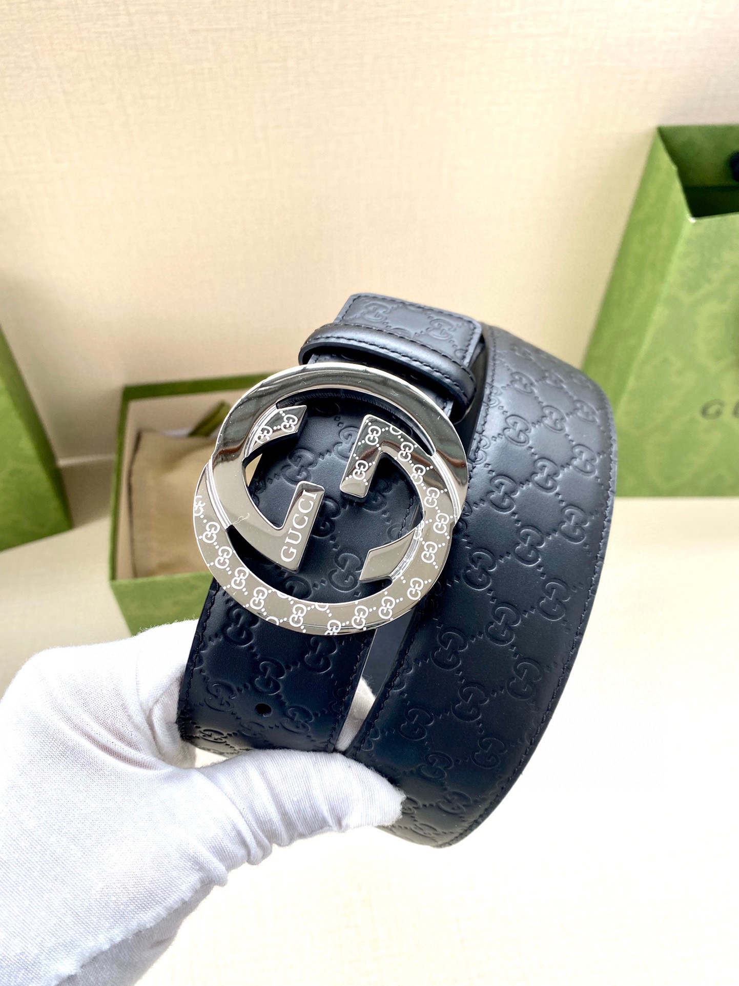 Gucci Style Blue Leather Men's Belts Men's Belts Men's Belt detail image 9 from source 766494