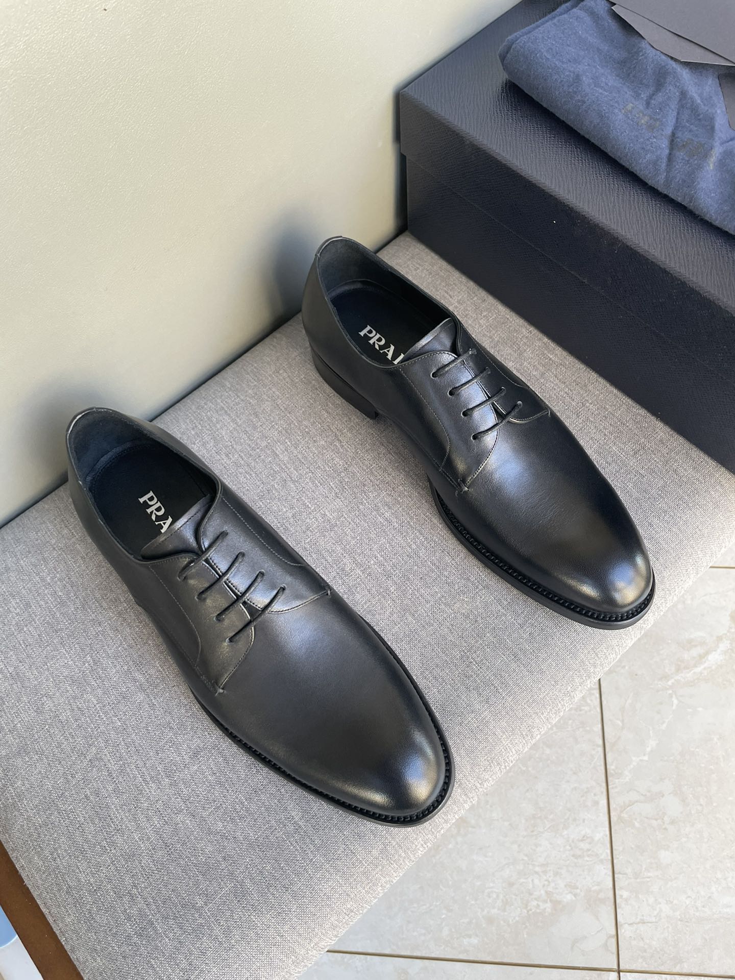 Prada Shoes Plain Toe Black Calfskin Cowhide Genuine Leather Casual