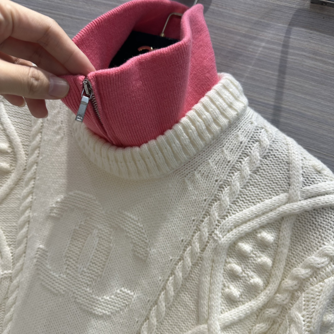 2022Chane*coco neige滑雪⛷️系列新品！假两件拼接设计半拉链羊毛针织衫毛衣