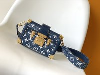 Louis Vuitton LV Petite Malle Bags Handbags Blue Denim Cowhide M59717