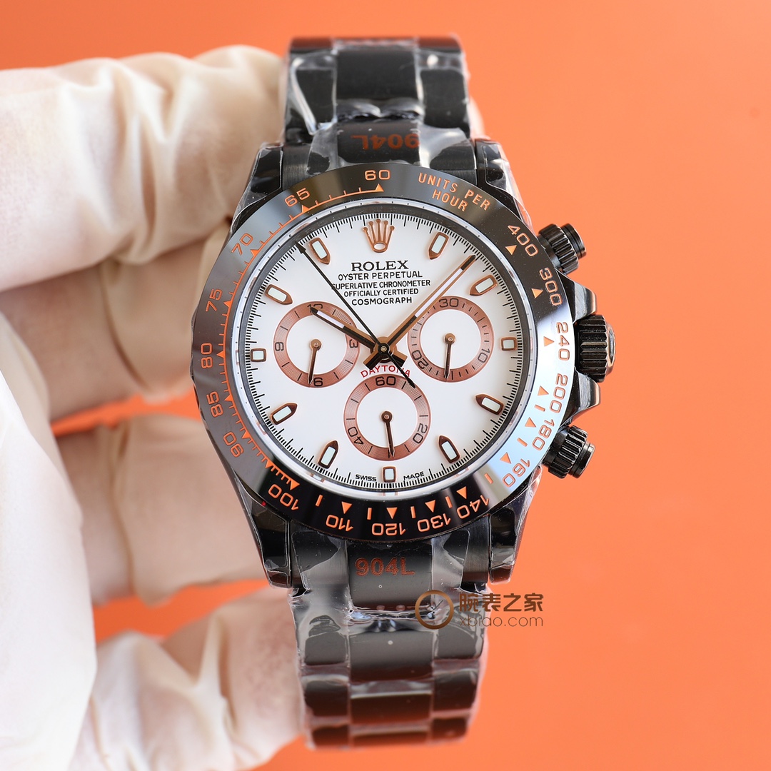 Rolex Daytona Aaaaa +
 Montre Noir Bleu Couleur orange Genuine Leather Acier Bracelet en cuir