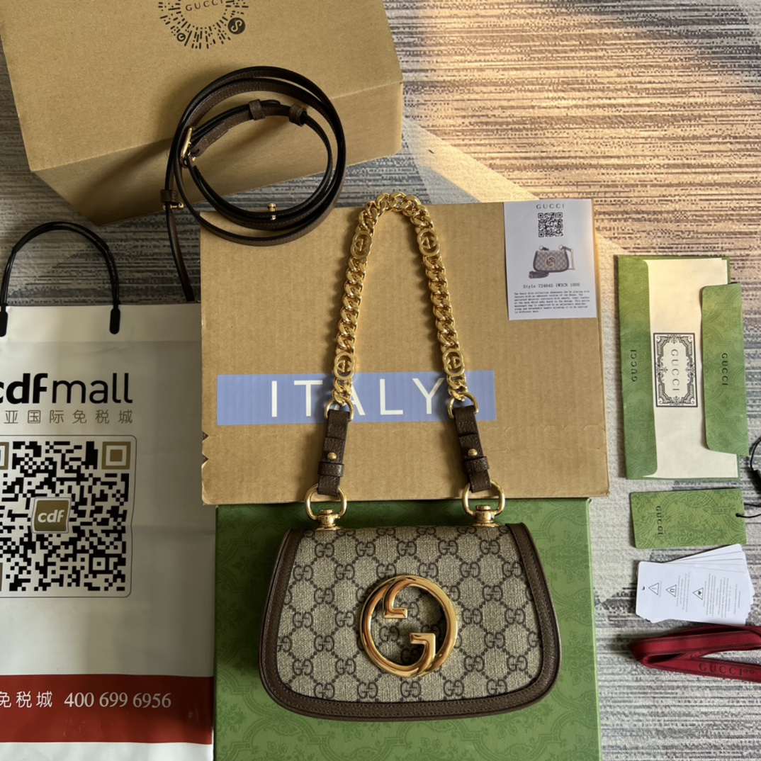 GUCCI 互扣式雙G 迷你手袋 淺棕色皮革 可更換肩帶