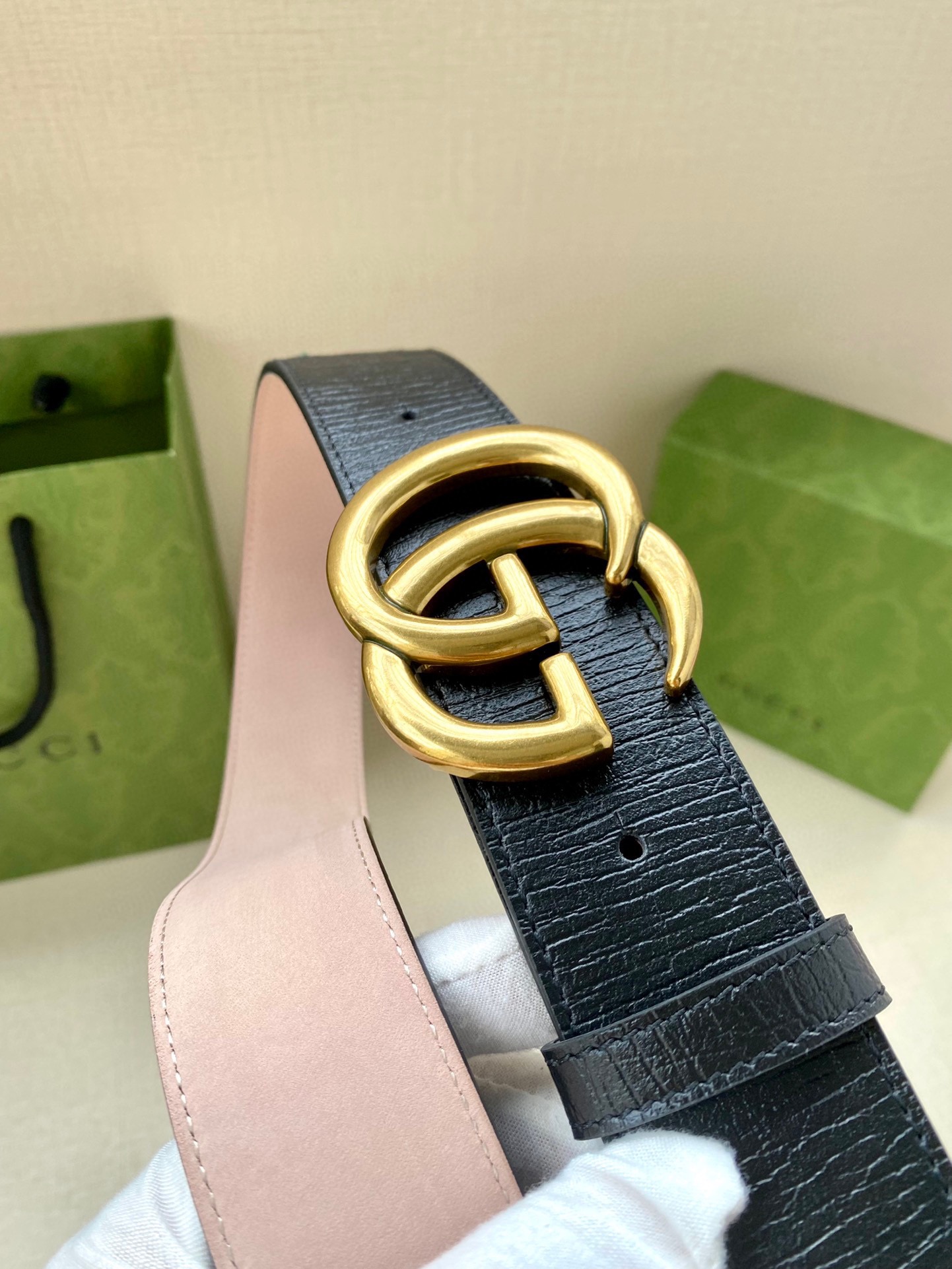 宽度4.0cm GUCCI 经典帆布织带腰带配以织纹皮质滚边和双G原单钢扣