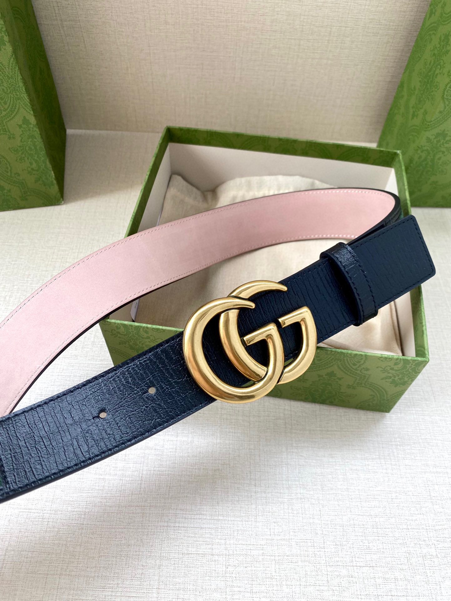 宽度4.0cm GUCCI 经典帆布织带腰带配以织纹皮质滚边和双G原单钢扣