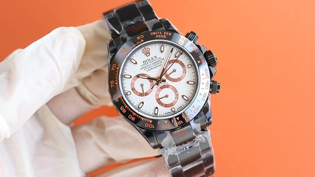 Rolex Daytona Montre Noir Bleu Couleur orange Genuine Leather Acier Bracelet en cuir