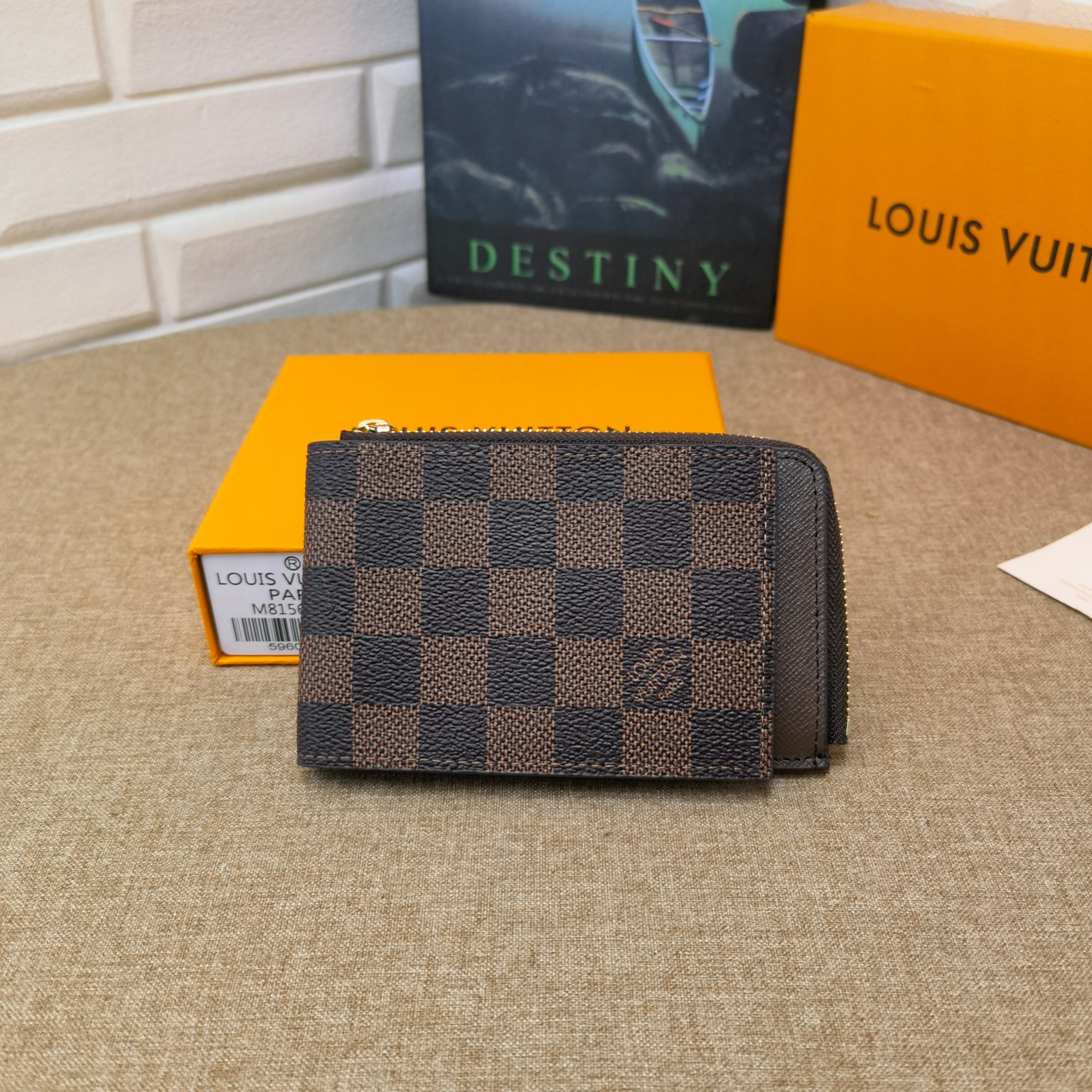 Black leather card holder front view