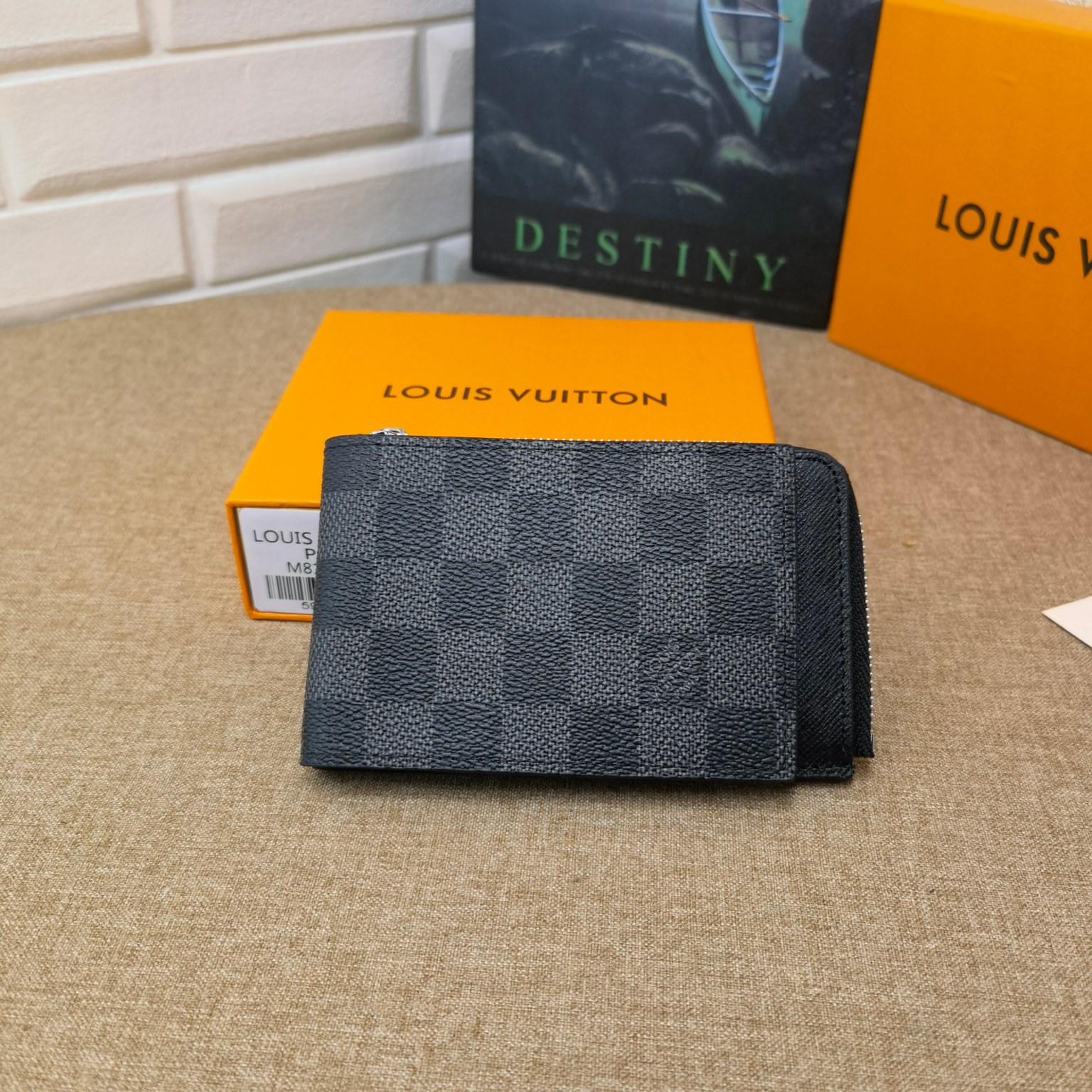 Front view of the black leather card holder