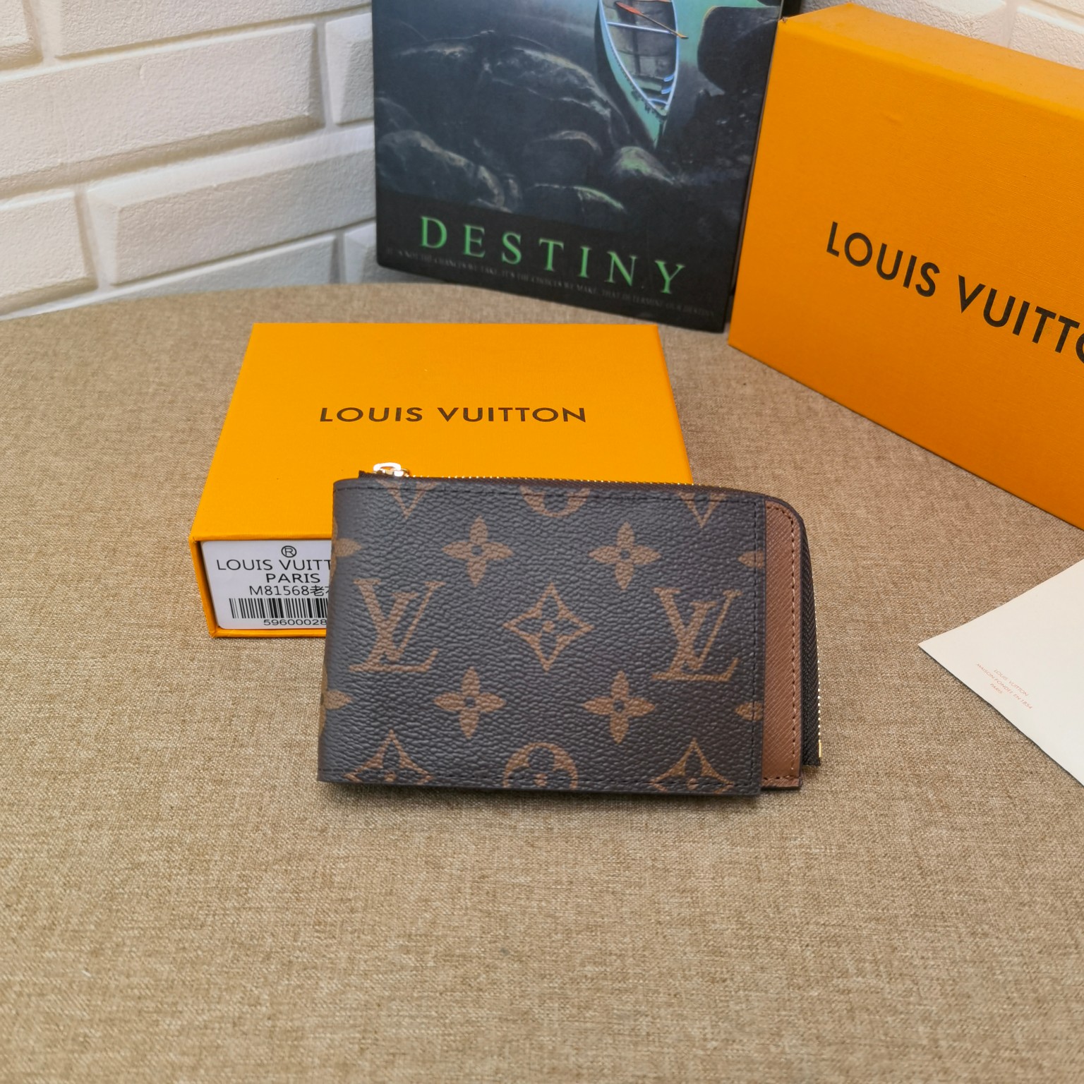 Close-up front view of black leather card holder