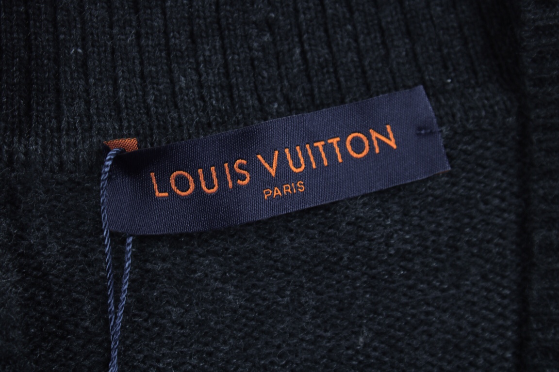 280 Louis Vuitton 路易威登22FW 折线老花刺绣V领针织开衫毛衣