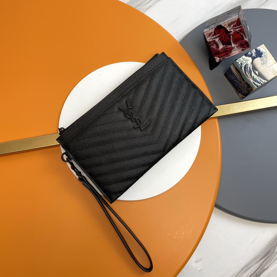 【Original】P SAINT LAURENT_ Caviar cremallera bolso de mano logo, cuero vacuno importado de Italia, simple pero elegante…