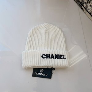 Chanel Hats Knitted Hat White Cashmere Knitting