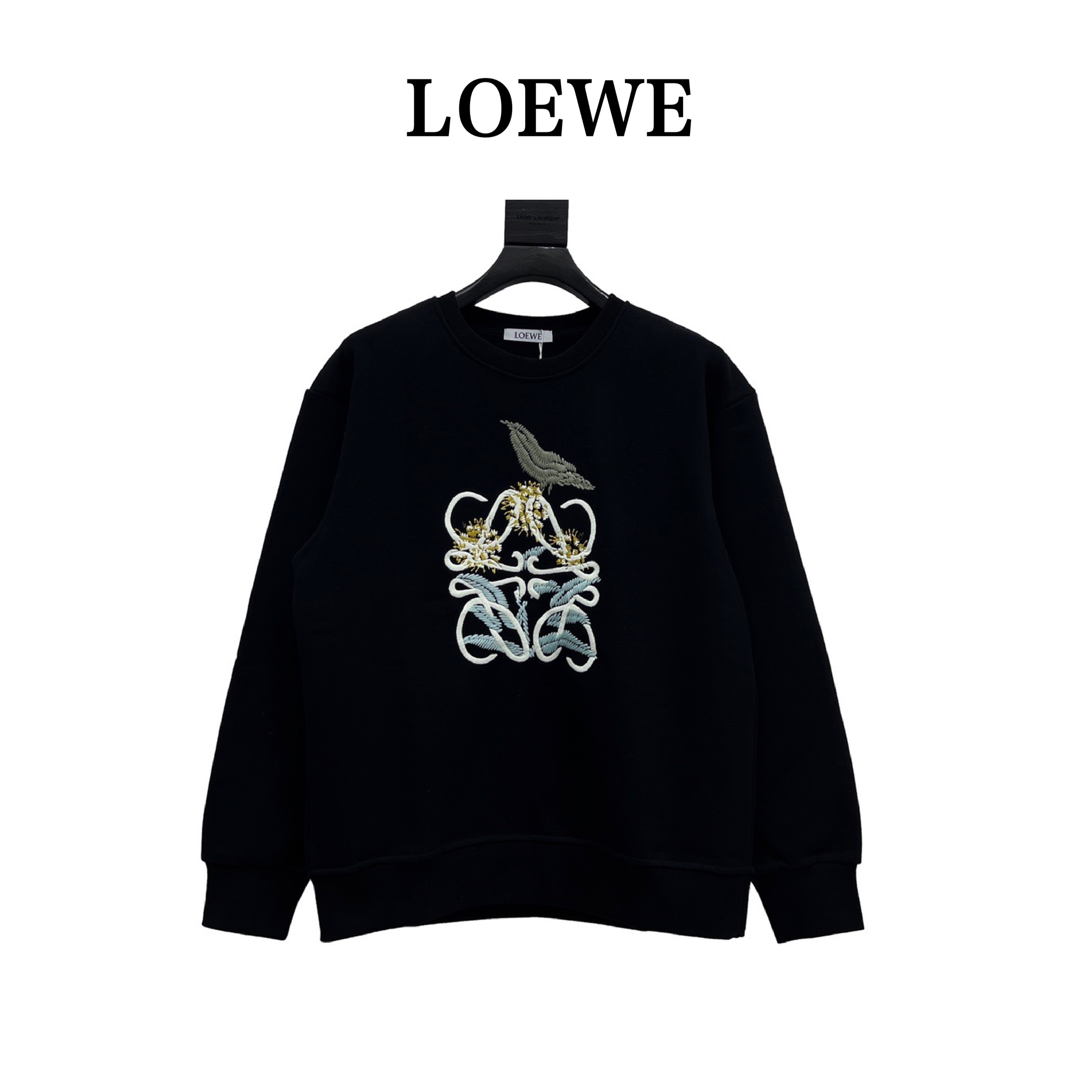 250 LOEWE/罗意威 22SS 胸口花鸟刺绣LOGO圆领卫衣