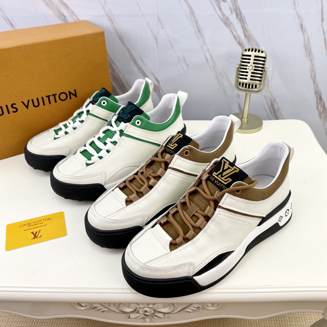 Top Perfect Fake
 Louis Vuitton Skateboard Shoes Men Cowhide Genuine Leather Rubber Fashion High Tops
