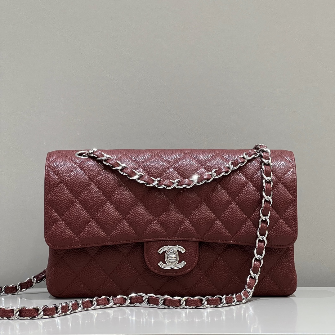 샤넬 CF 클래식 플랩백 25cm 버건디 은장 캐비어 소가죽 33248 Chanel Bag