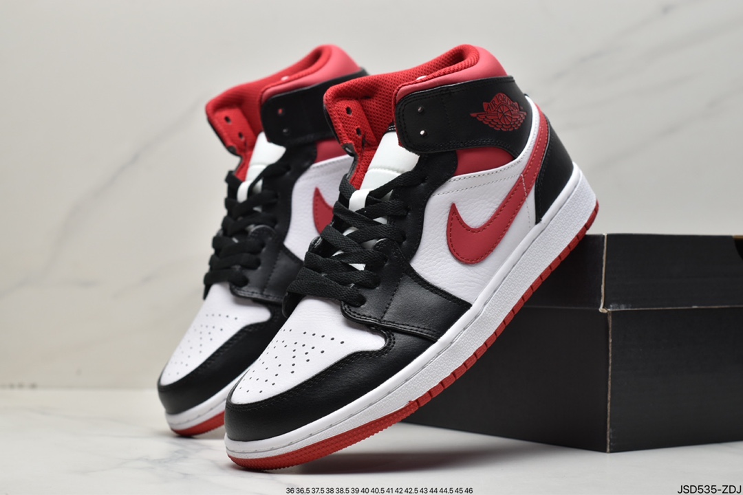 200 乔丹Air Jordan 1 Mid 黑白红AJ1 乔1 中帮 554724-122