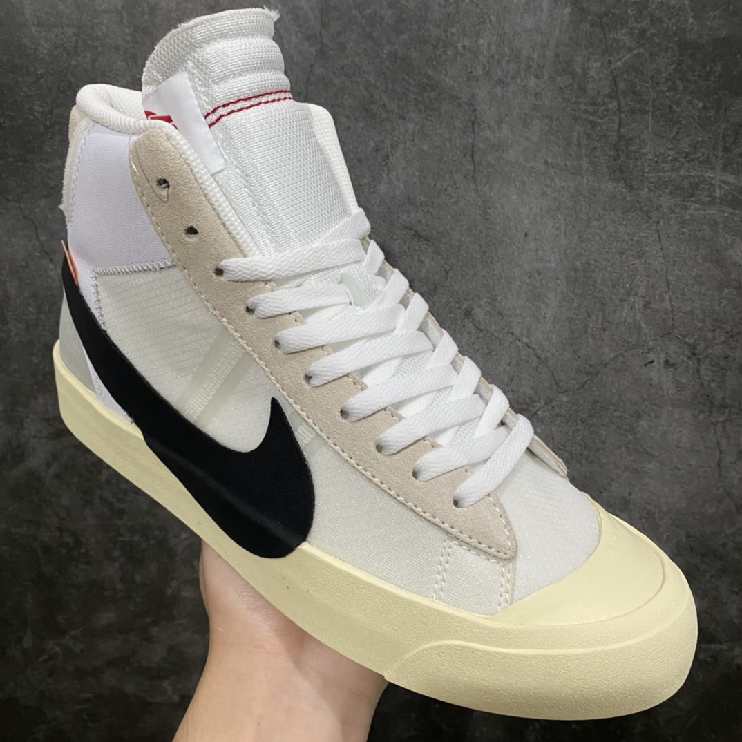 图片[3]-外贸纯原版Off-White x NK Blazer Mid OW联名款开拓者高帮休闲板鞋 AA3832-100 外贸大厂长期供外贸版本 流水线原鞋原纸板开发打造 进口网纱正确原厂同工序铝楦硫化工艺 尺码：40 40.5 41 42 42.5 43 44 44.5 45 46 47.5-选品中心