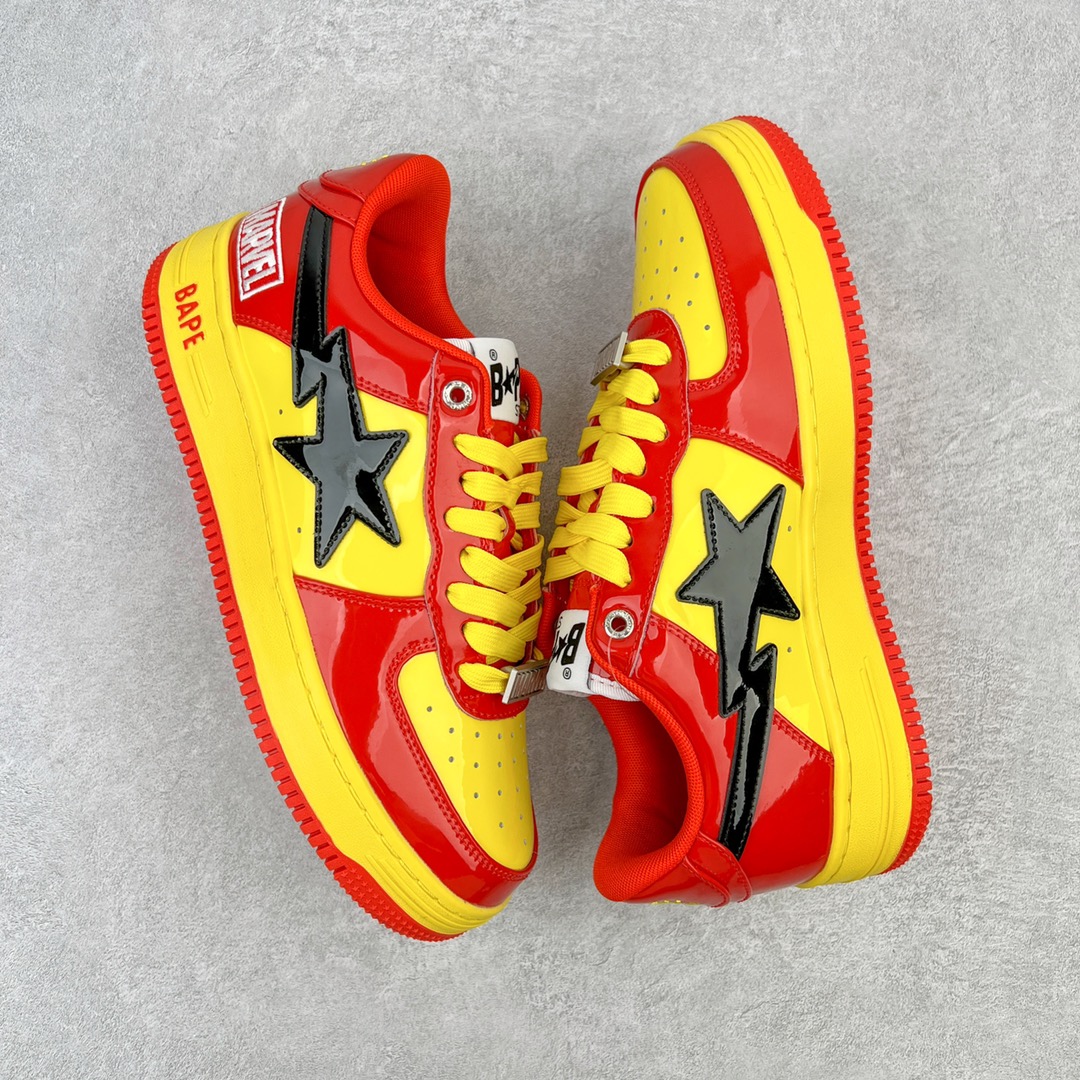 图片[3]-＃C版纯原 Marvel x Bape Sta To Low 猿人头经典低帮运动休闲板鞋 漫威超级英雄联名 钢铁侠、美队、绿巨人、黑寡妇、雷神、浣熊 全套原纸板楦头开发 确保原汁原味 市场最完美低趴版型 一比一鞋头弧度高度鞋身弧度 外贸平台指定订单 匠心打造 开发时长超过半年 独家私模磨具冲刀加持 原厂特供皮料光泽色卡零偏差 内里均采用市场最好的超软原厂填充棉 原数据进口机台高频印压LOGO 最高QC检验标准 控制溢胶瑕疵 深浅定位均保持zp一致 中底嵌入Ortholite缓震材质 全套原包装 包含猿人logo 定制防尘袋 尺码：36 36.5 37 38 38.5 40 40.5 41 42 42.5 43 44 44.5 45 46-选品中心