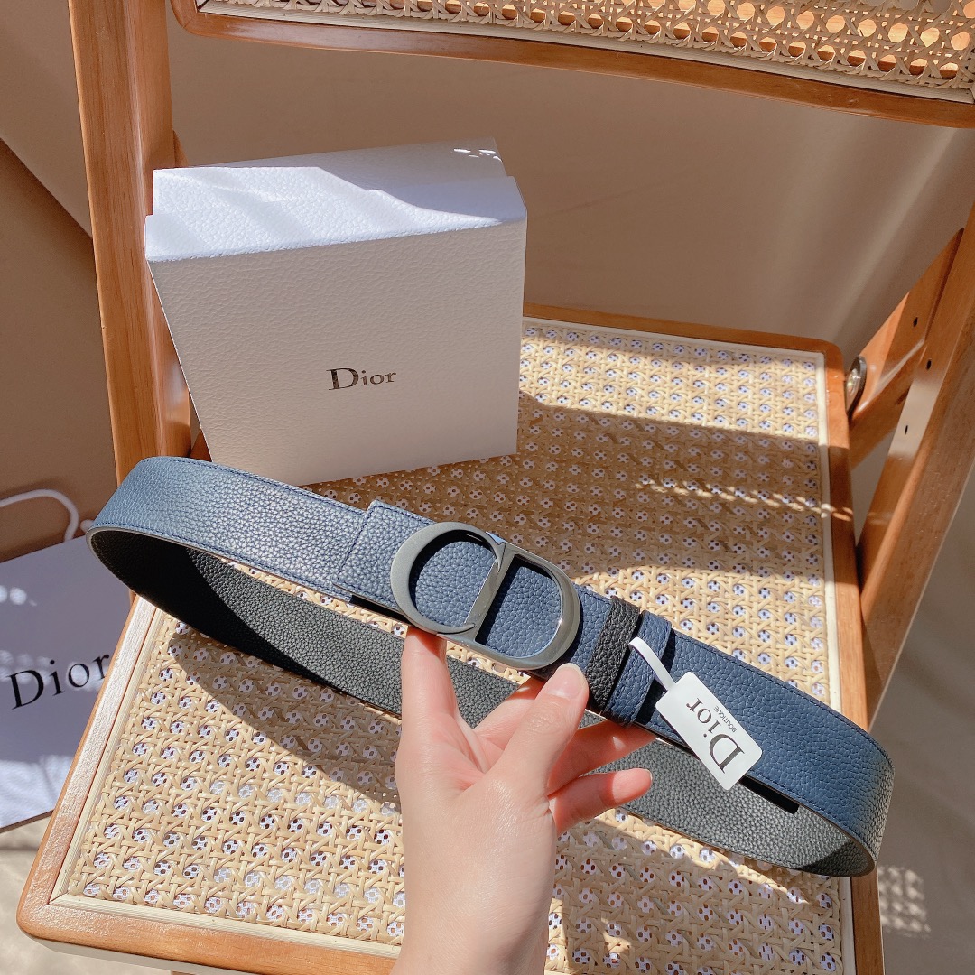 Dior Belts Lychee Pattern Men Gold Hardware Casual