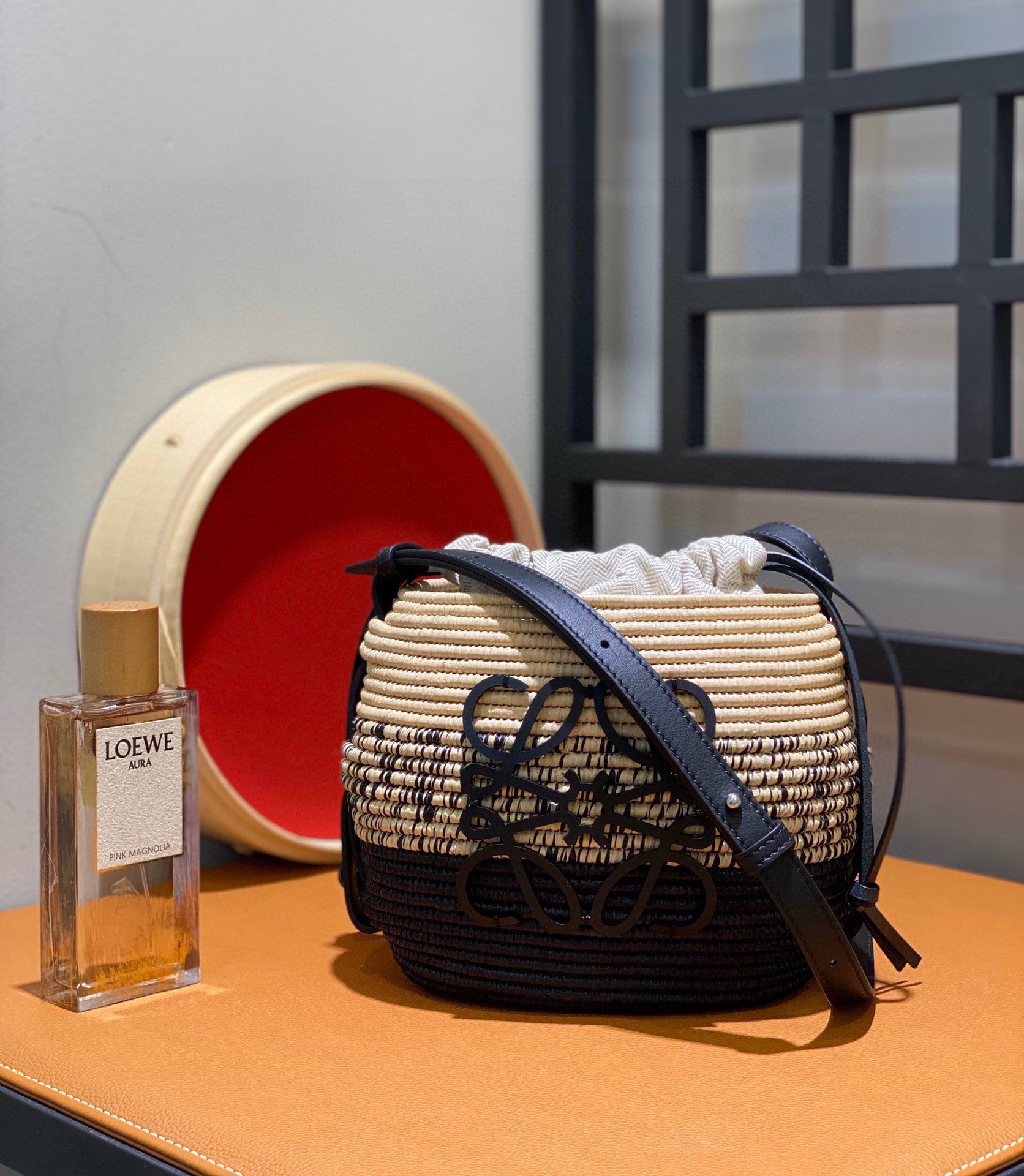 Loewe Basket Bag Small Honeycomb Raffia and Calfskin Bucket Bag 4 i1667288949 7617 2