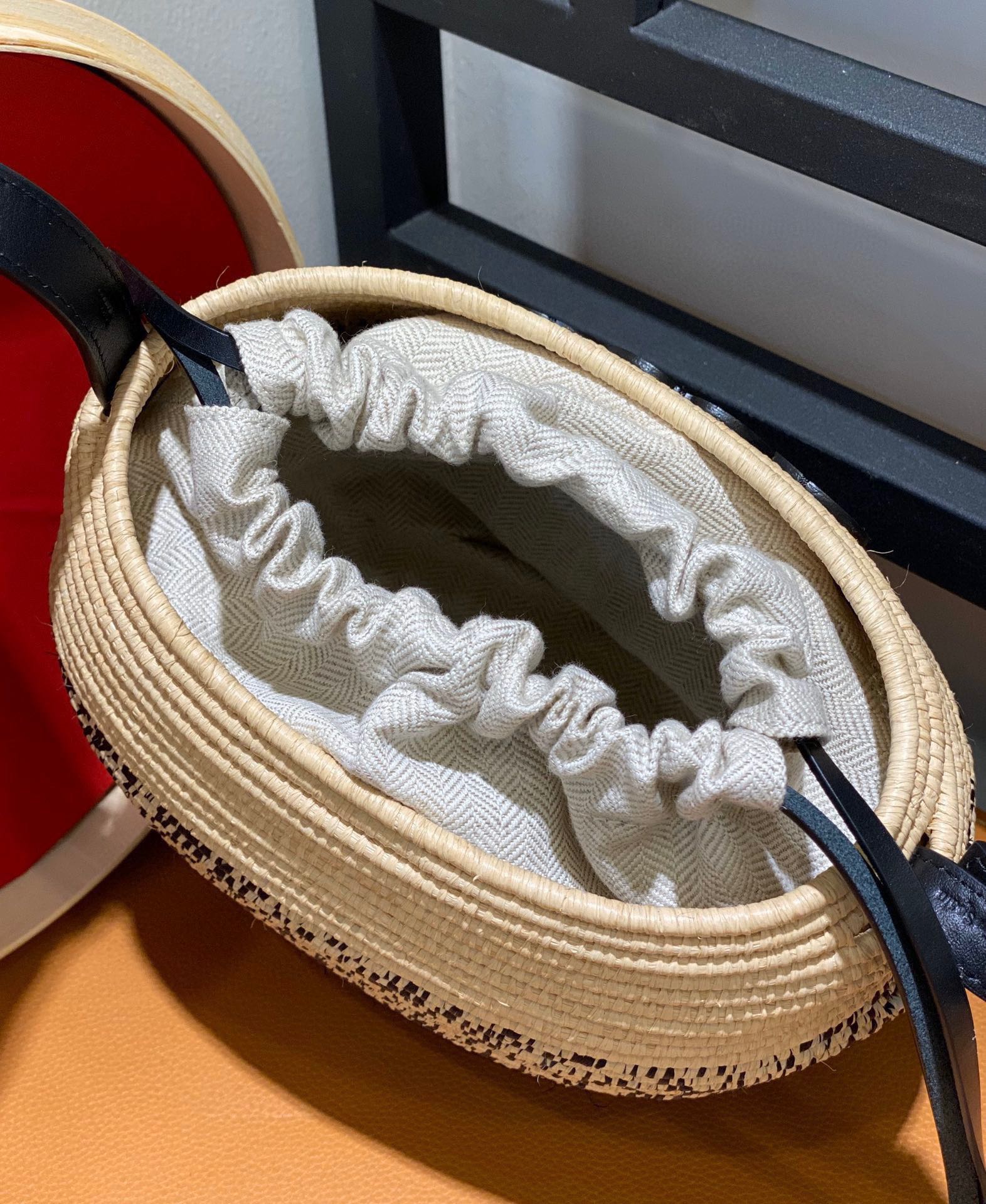 Loewe Basket Bag Small Honeycomb Raffia and Calfskin Bucket Bag 6 i1667288949 8110 4