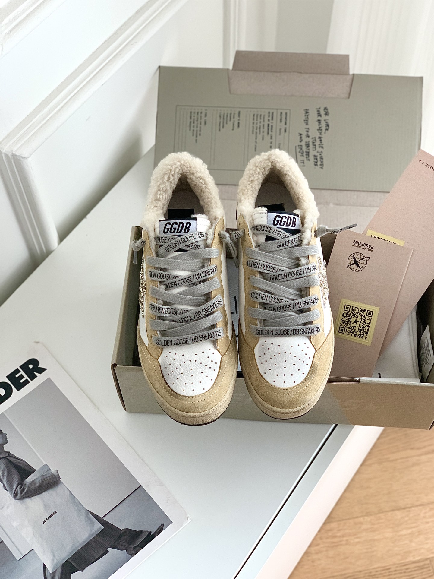 Golden Goose Skateboard Shoes Gold Cowhide Lambswool TPU Wool