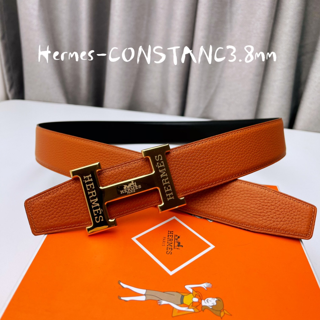 Hermes[正]原单宽3.8cm进口原版皮带身双面可两面用精品电镀五金！