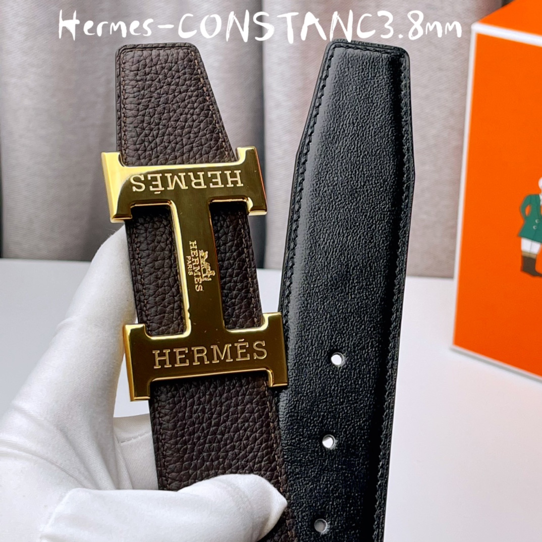 Hermes[正]原单宽3.8cm进口原版皮带身双面可两面用精品电镀五金！