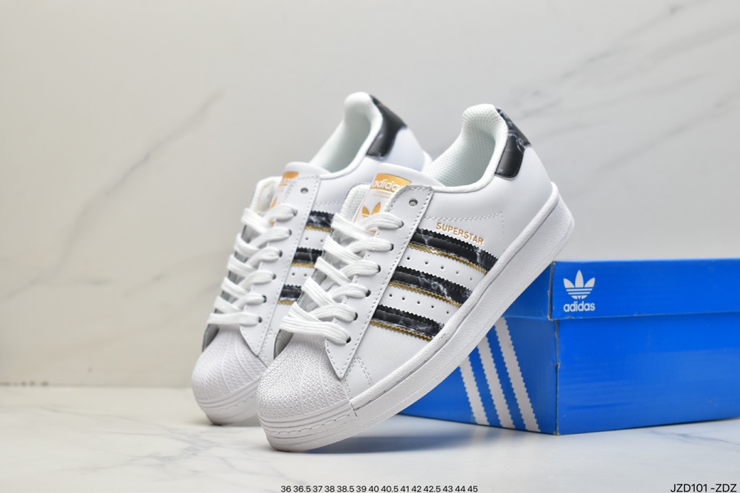 140 adidas三叶草 Originals Superstar”White/Black/Gold”贝壳头运动板鞋HP5499