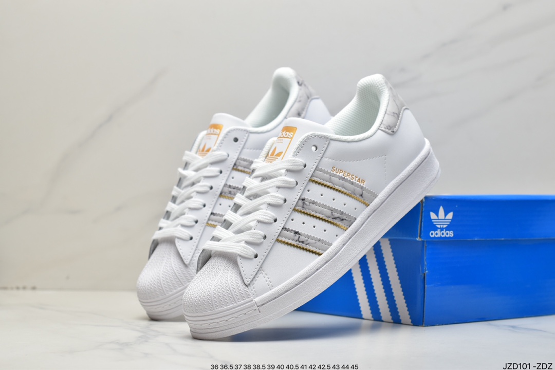 140 adidas三叶草 Originals Superstar”White/Black/Gold”贝壳头运动板鞋HP5499