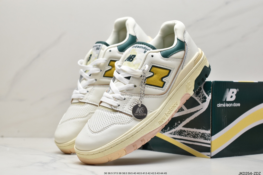 160 New Balance 55系列 白黄绿 新平衡皮面中性休闲跑鞋 BB550A2