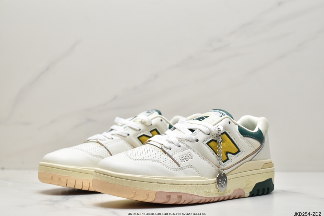 160 New Balance 55系列 白黄绿 新平衡皮面中性休闲跑鞋 BB550A2