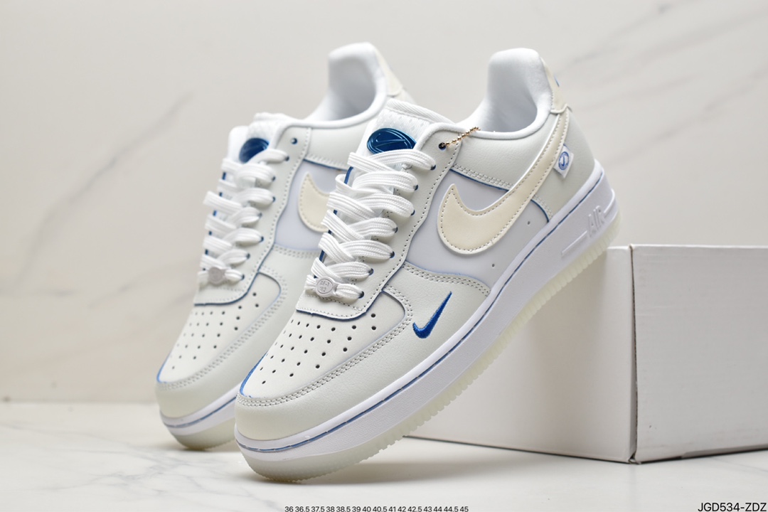 180 耐克NIKE Air Force 1 '07 Low QS”Sail White/Blue Mini Swoosh”空军一号FB1839-111