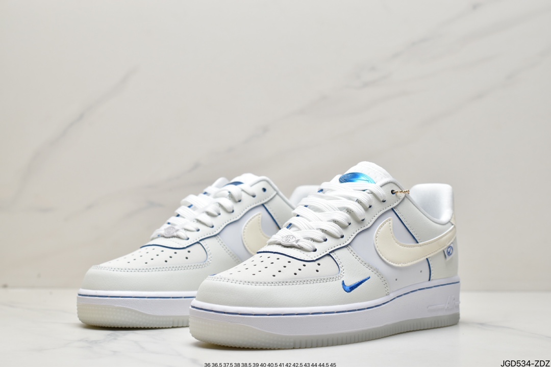 180 耐克NIKE Air Force 1 '07 Low QS”Sail White/Blue Mini Swoosh”空军一号FB1839-111