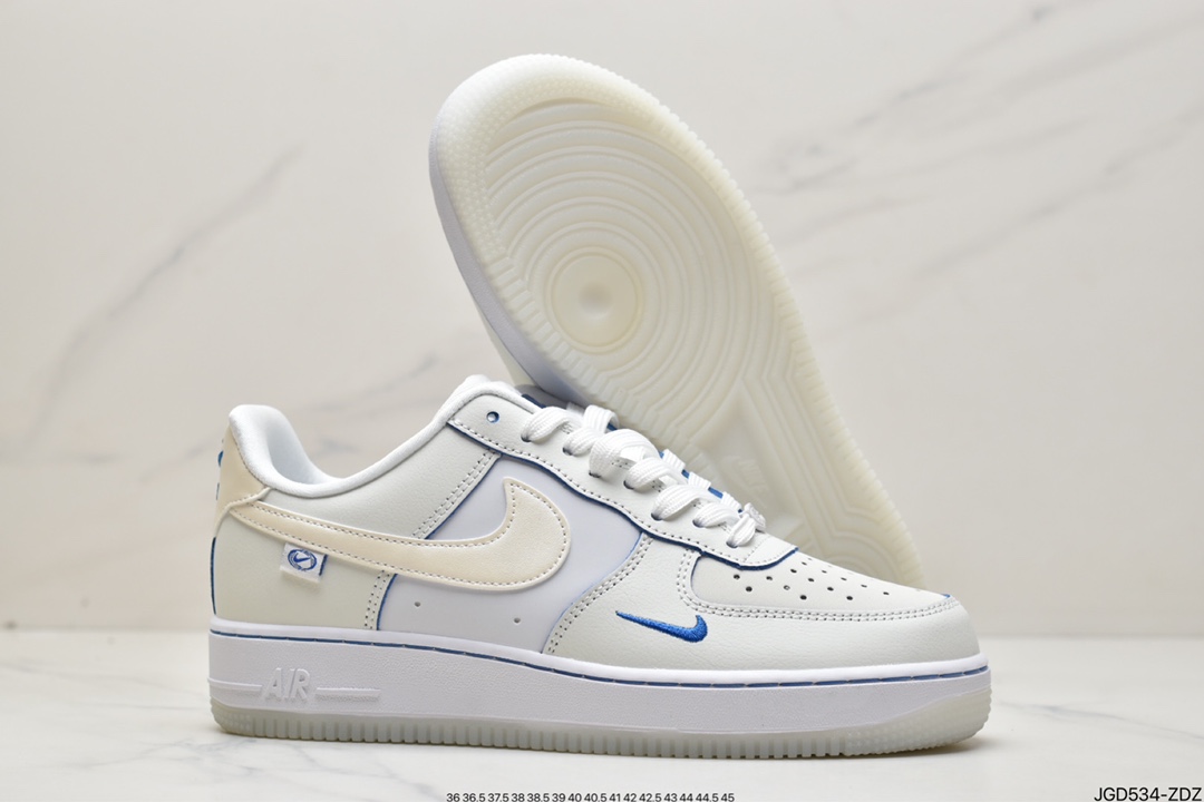 180 耐克NIKE Air Force 1 '07 Low QS”Sail White/Blue Mini Swoosh”空军一号FB1839-111