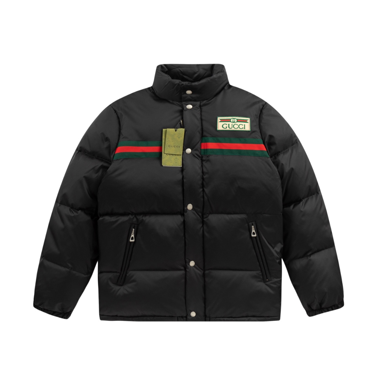 Gucci 7 Star
 Clothing Down Jacket Green Red Gold Hardware Cotton