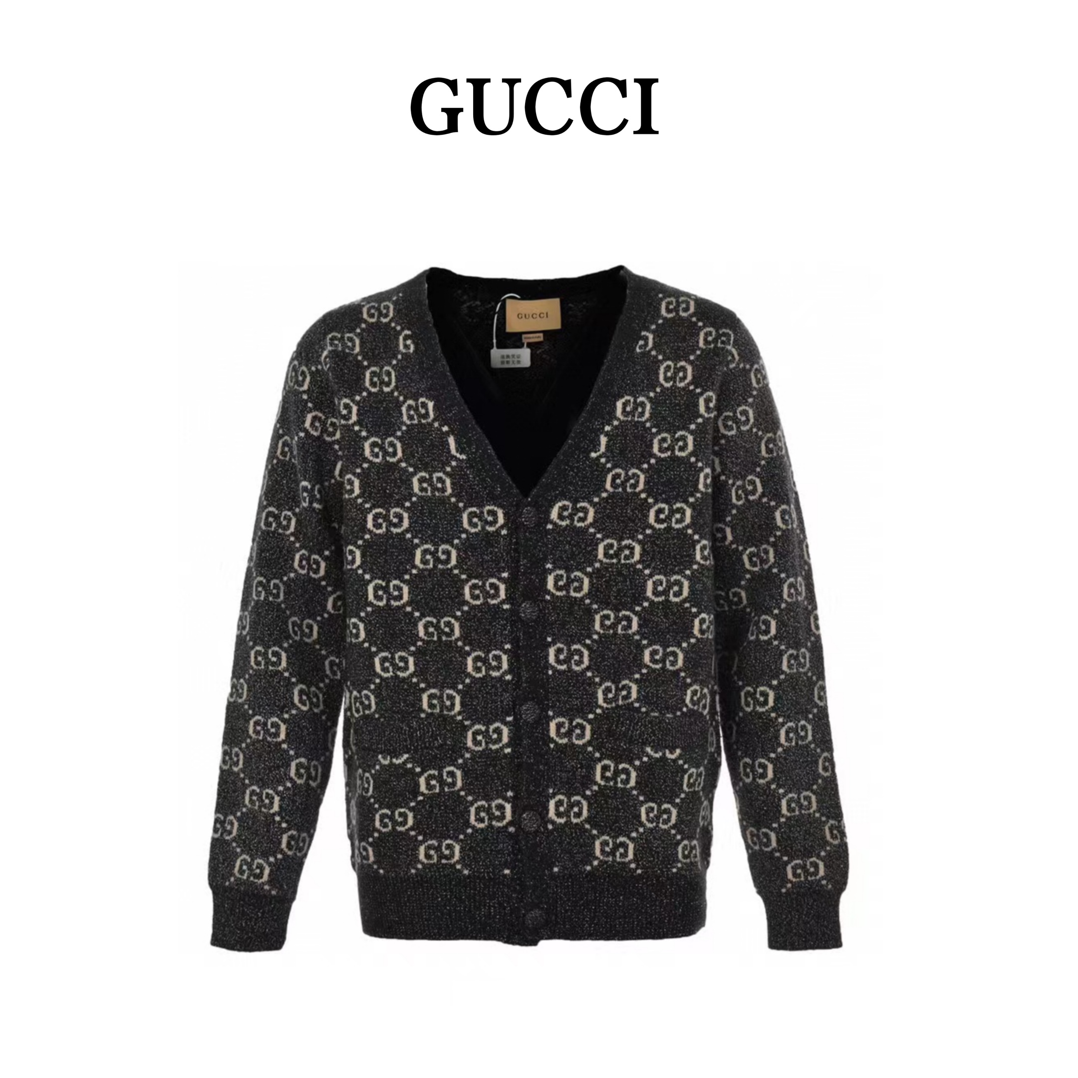 Gucci古驰 22Fw 双G满印金丝开衫毛衣 （