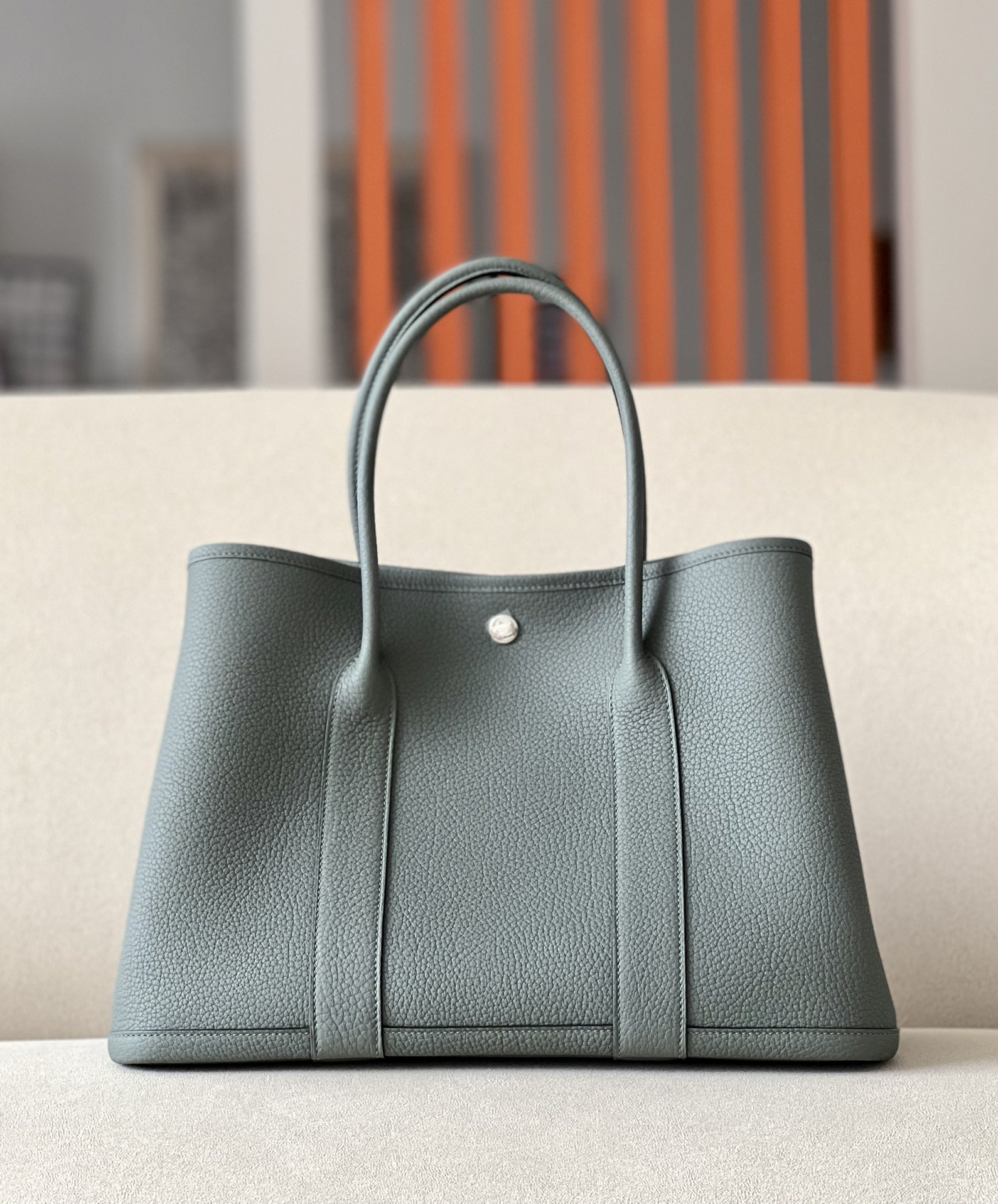 Hermès Garden Party 36 Tote Bag Negonda Leather Gray Blue