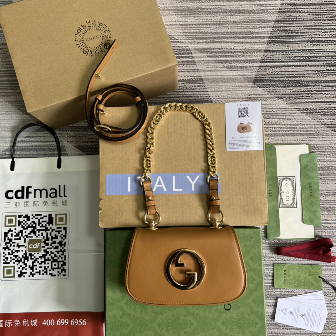 古馳 互扣式雙G 淺棕色皮革迷你手袋 可更換肩帶