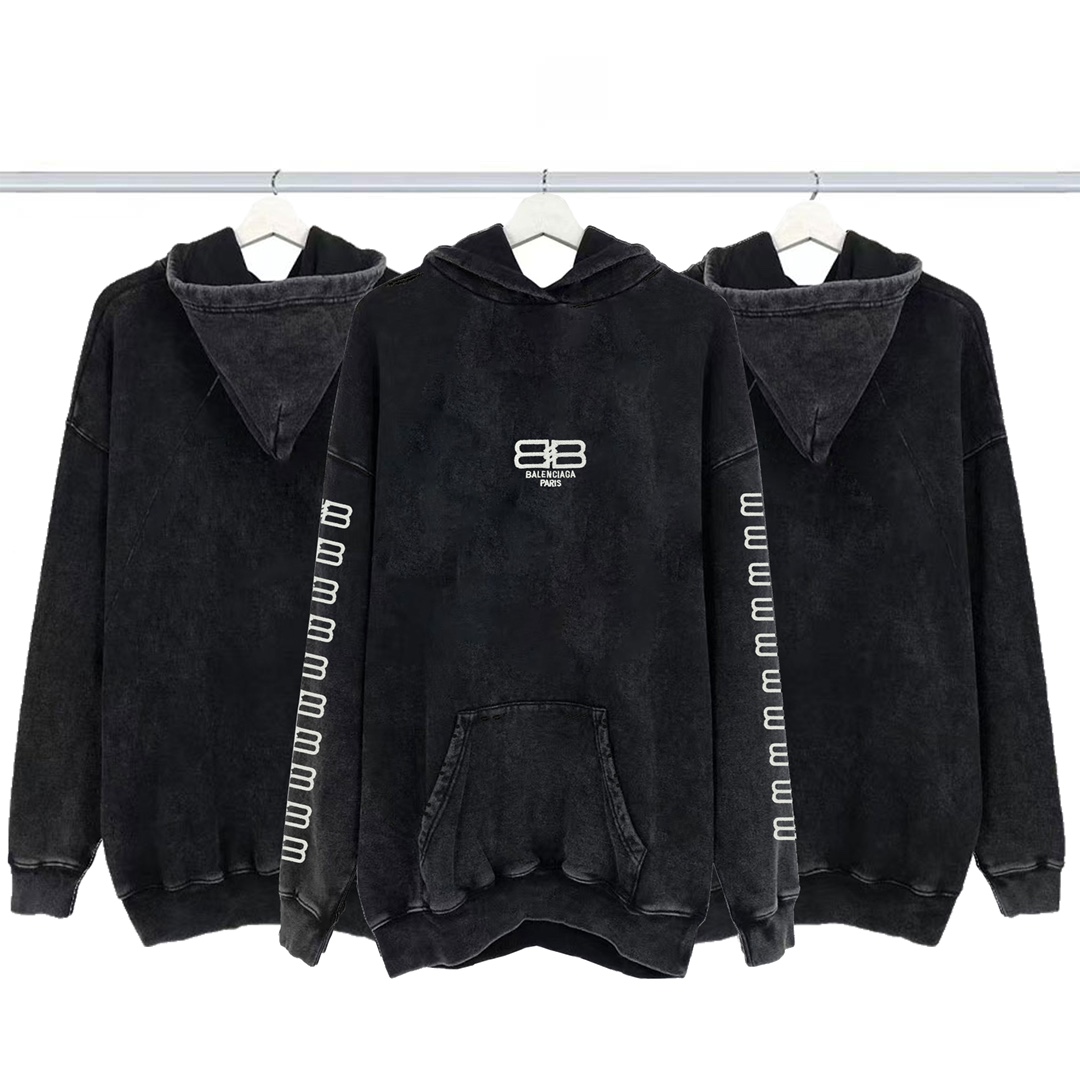 Balenciaga Clothing Sweatshirts Black Embroidery Combed Cotton