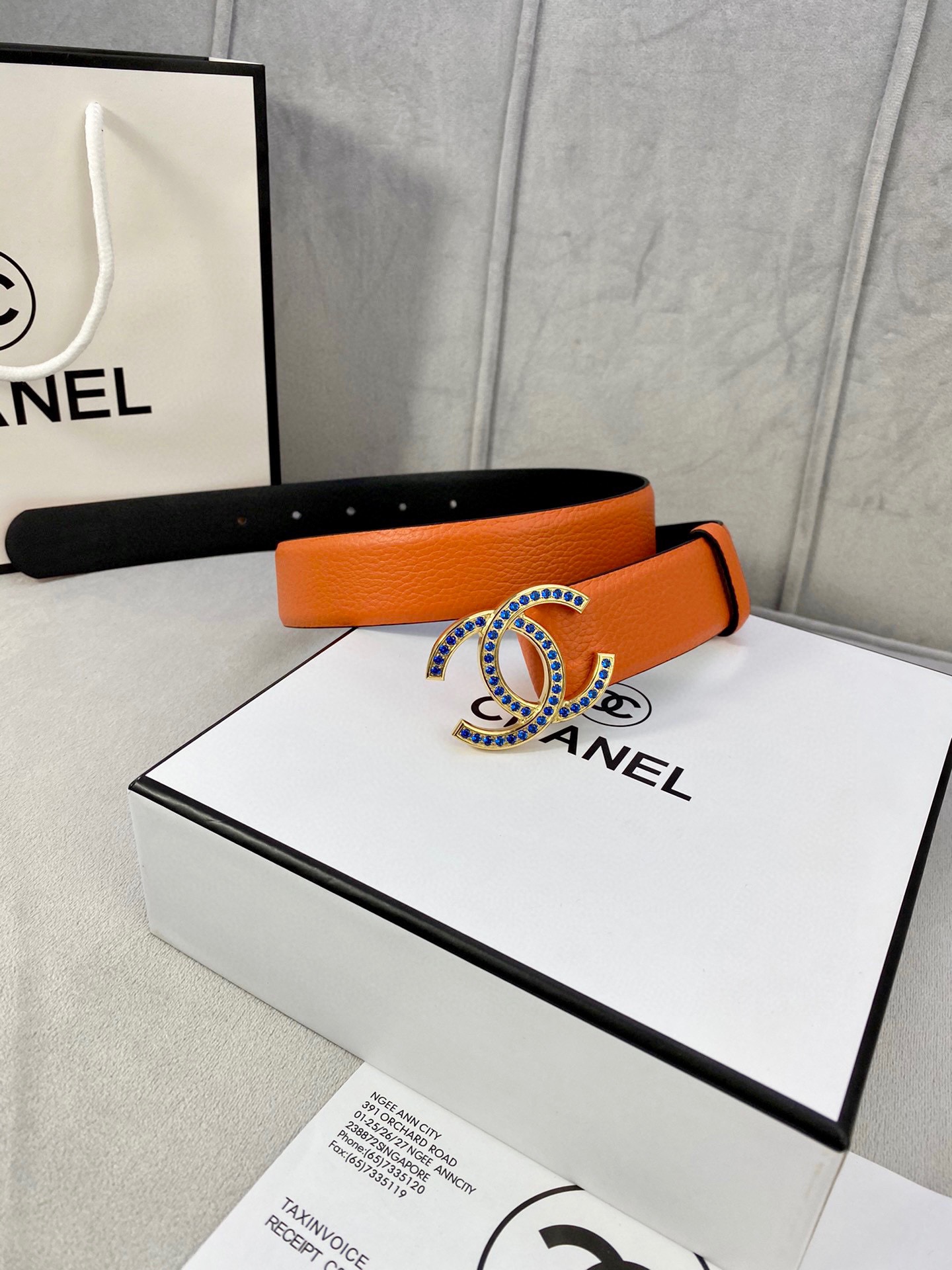 Chanel 荔枝纹平纹皮ベルト 3.0cm幅 魅力的な金銀色装飾