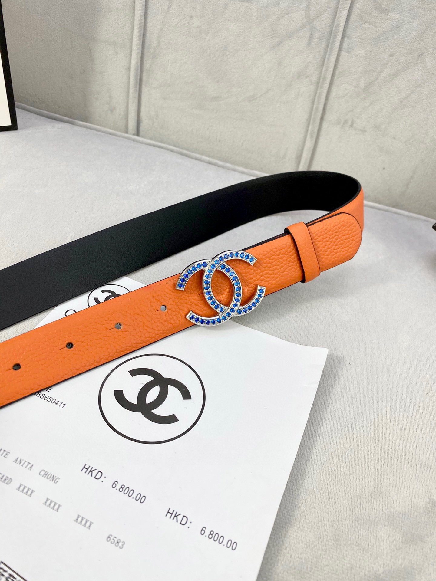 Chanel 荔枝纹平纹皮ベルト 3.0cm幅 魅力的な金銀色装飾