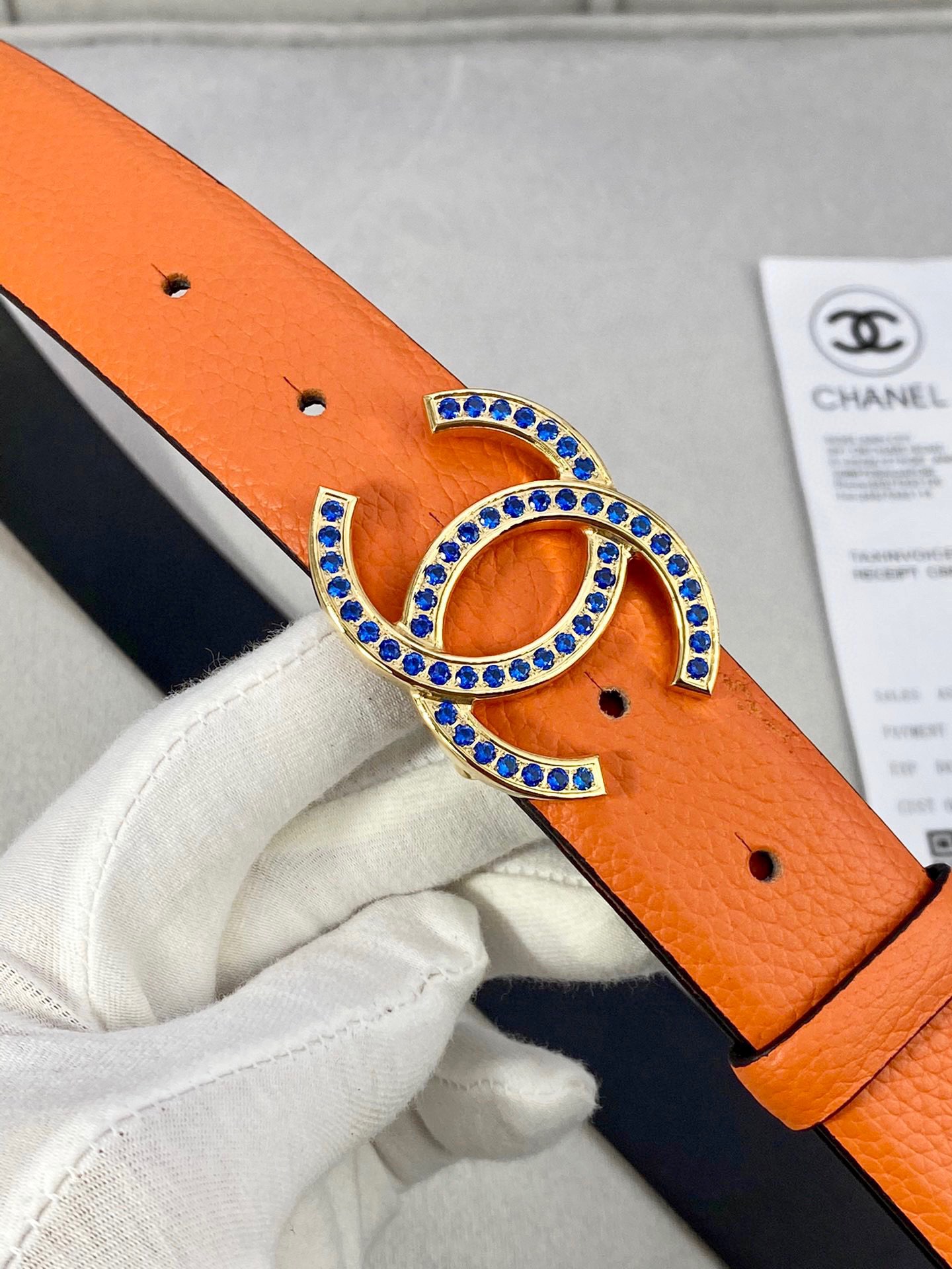 Chanel 荔枝纹平纹皮ベルト 3.0cm幅 魅力的な金銀色装飾