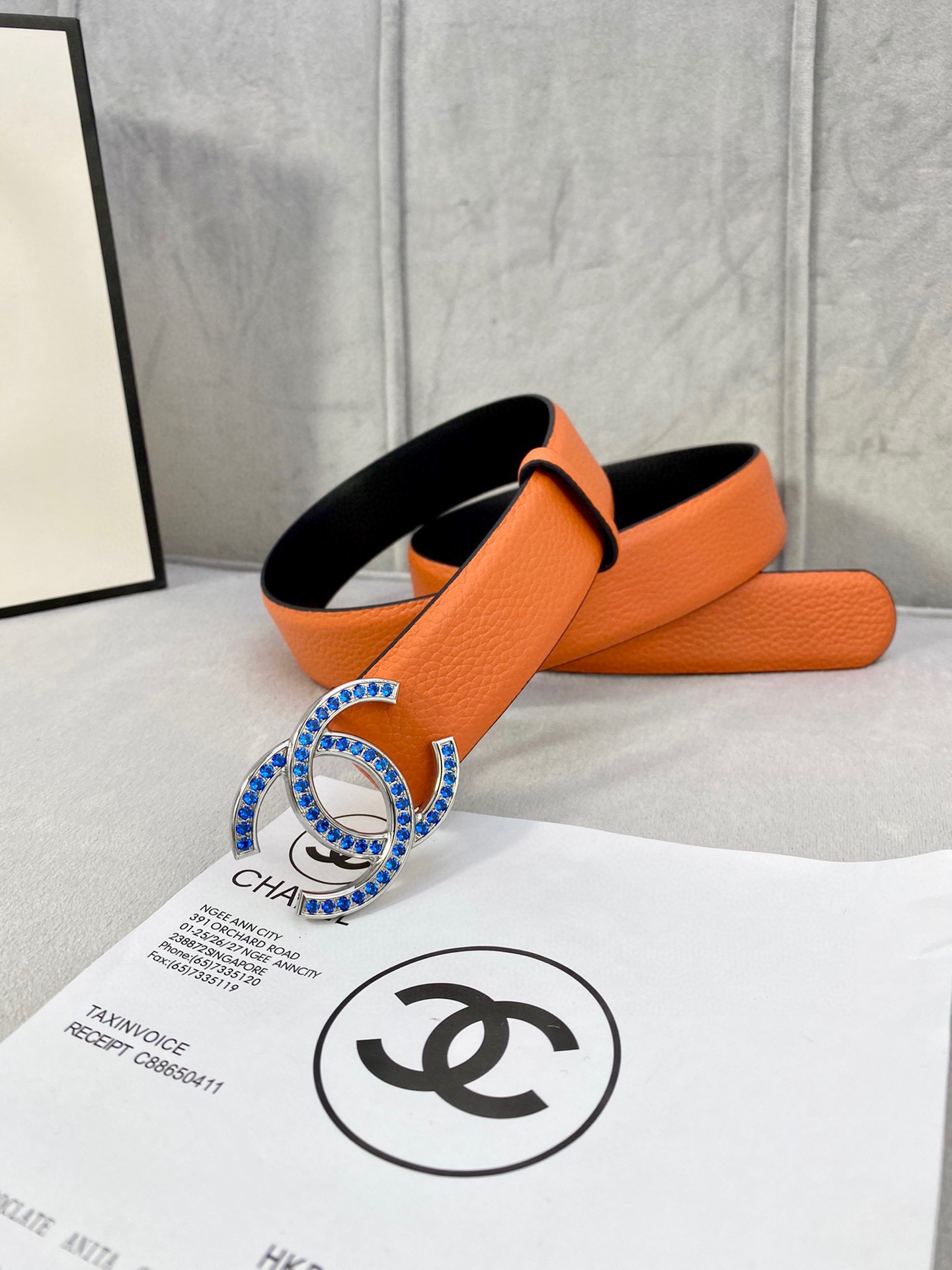 Chanel 荔枝纹平纹皮ベルト 3.0cm幅 魅力的な金銀色装飾