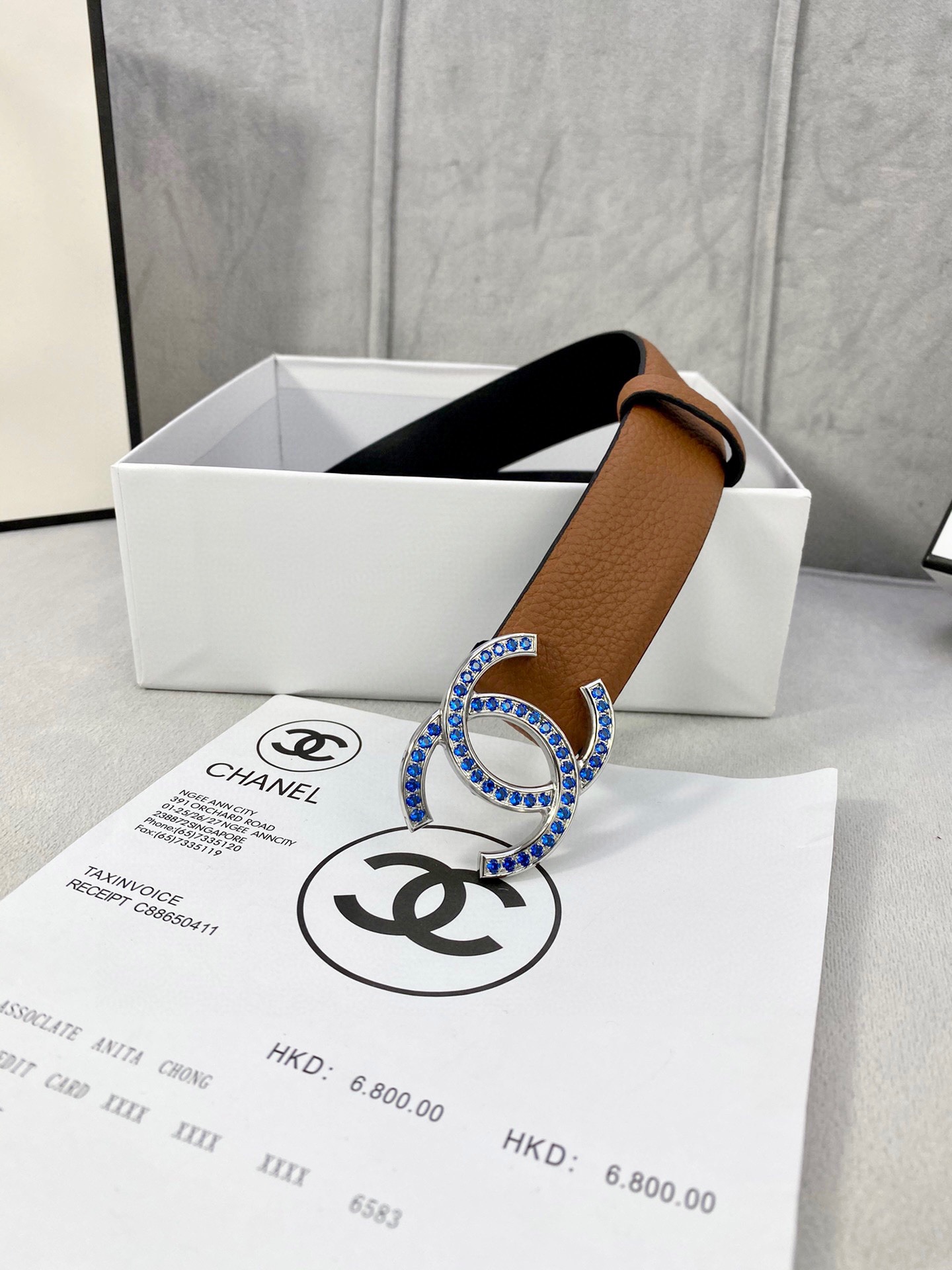 Chanel 荔枝纹平纹皮ベルト 3.0cm幅 金銀色镶钻钢扣