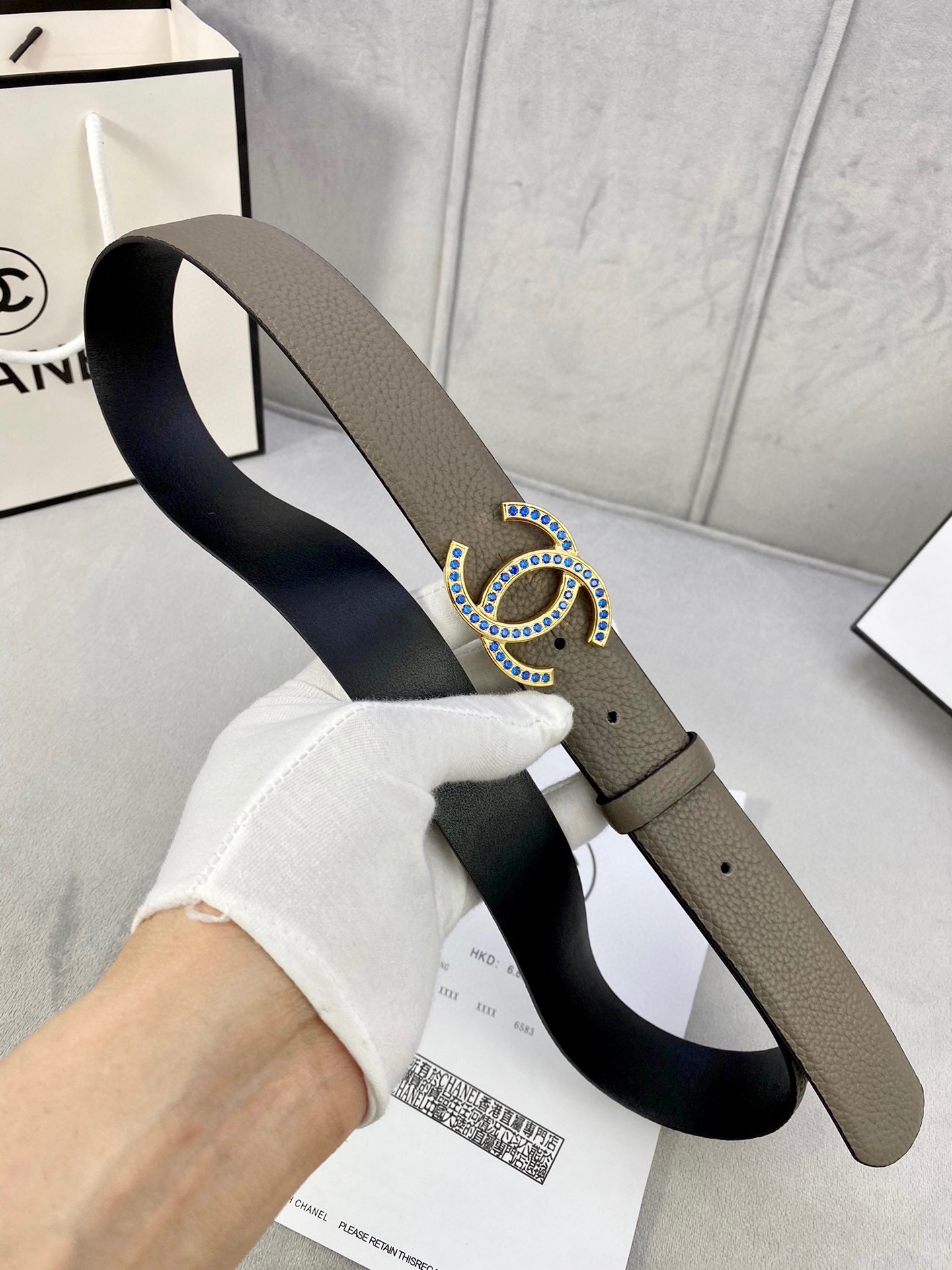 Chanel 荔枝纹平纹皮ベルト 3.0cm幅 魅力的な金銀色の鋼扣