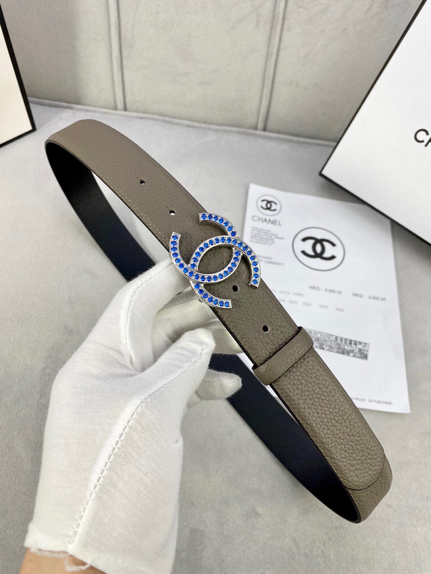 Chanel 荔枝纹平纹皮ベルト 3.0cm幅 魅力的な金銀色の鋼扣