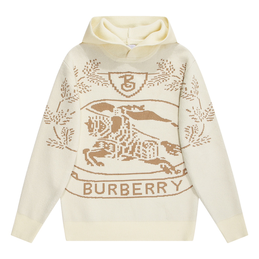 Burberry巴宝莉22FW专柜爆款战马双层提花针织连帽衫毛衣