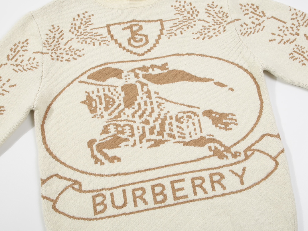 Burberry巴宝莉22FW专柜爆款战马双层提花针织连帽衫毛衣