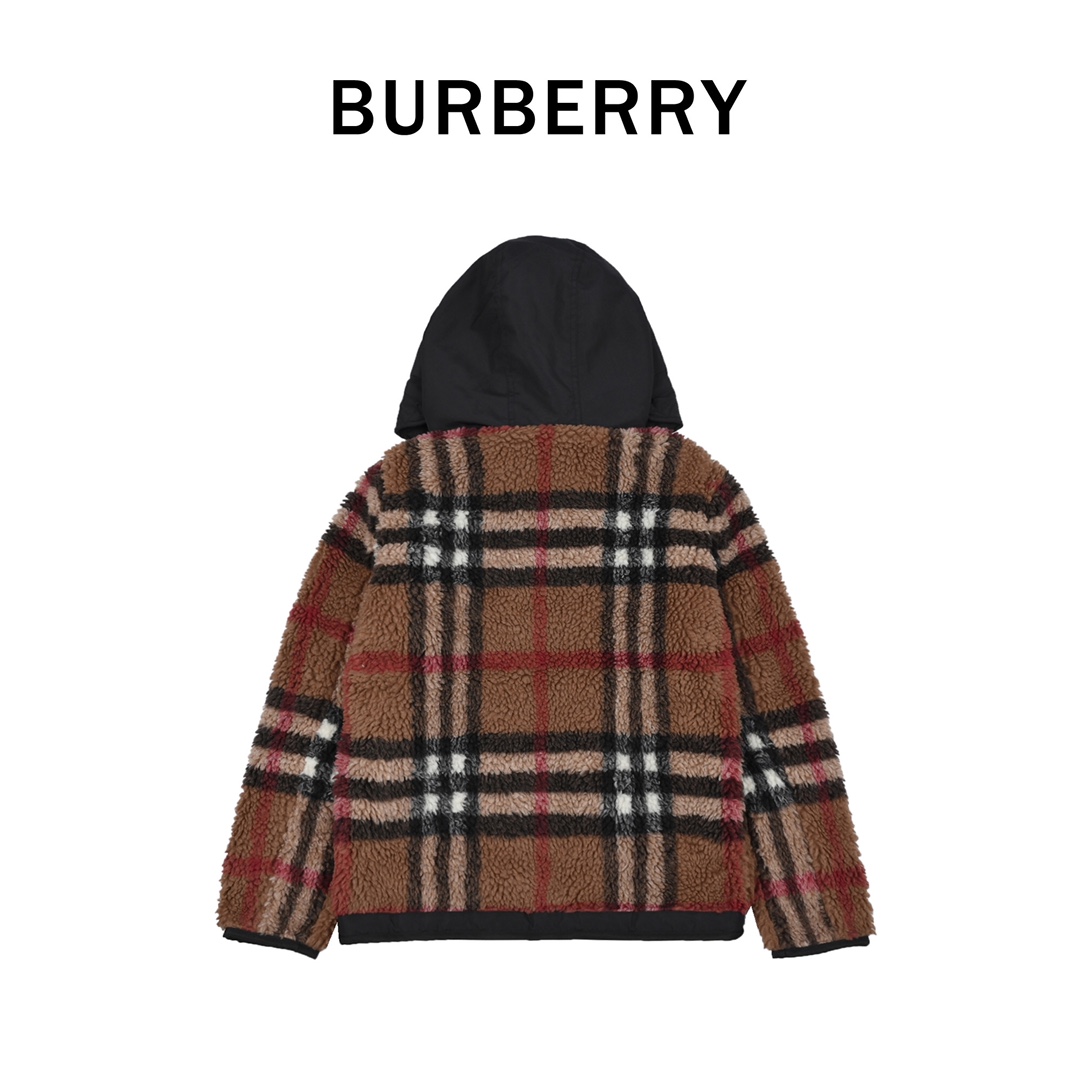 Burberry 巴宝莉2022 FW秋冬新款大号格纹毛绒连帽外套