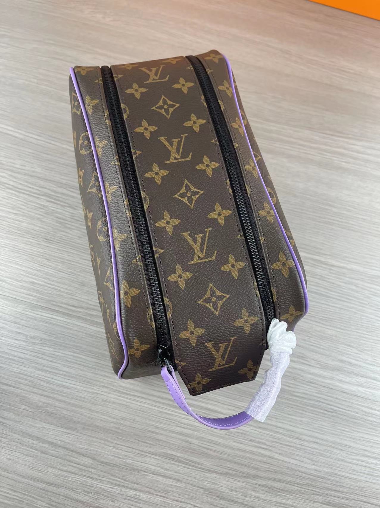 Purple Leather Wash Bag Side View